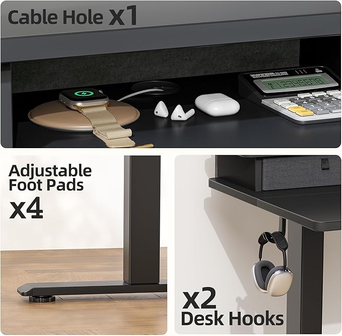 TIQLAB Standing Desk with Two Drawers, Stand Up Standing Desk Adjustable Height, Electric Sit Stand Table with Storage Shelf and Splice Board, 63 * 24 inch, Black