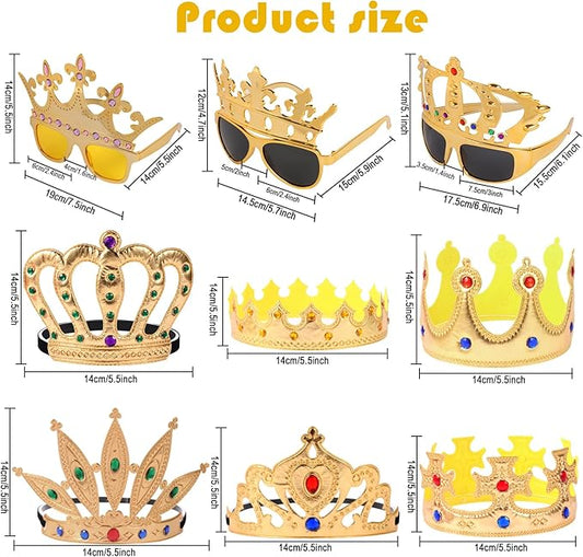 12pcs Party Gift Crown Glasses Adjustable King Crown Hat Crown Sunglasses Crown funny glasses for Party Photo Props Kids Party King Queen Prince Princess Costume Accessories Dress-Up Supplies
