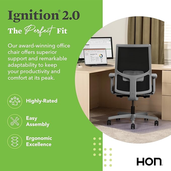 HON Ignition 2.0 Mid Back Task Chair, Spectrum Mesh, Advanced Synchro-Tilt Control, Office Chair with Lumbar Support, Height and Width Adjustable Arms, Titanium Frame, Blueberry