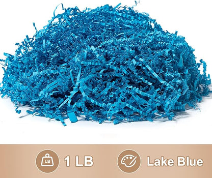 Wowxyz 1 LB Crinkle Cut Paper Shred Lake Blue Crinkle Shredded Paper for Gift Baskets - Gift Box Bag Filler - Confetti Stuffing for Birthday, Holiday Present Packaging Wrapping