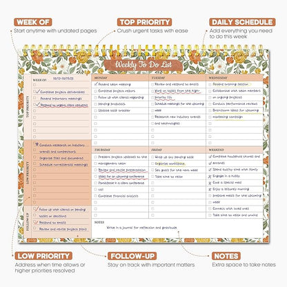 Taja Weekly To Do List Notepad with 52 Undated Sheets（8.5"×11"）- Weekly Desk Planner for Women & Man, Work and Home - 1 Pack Sunshine Field