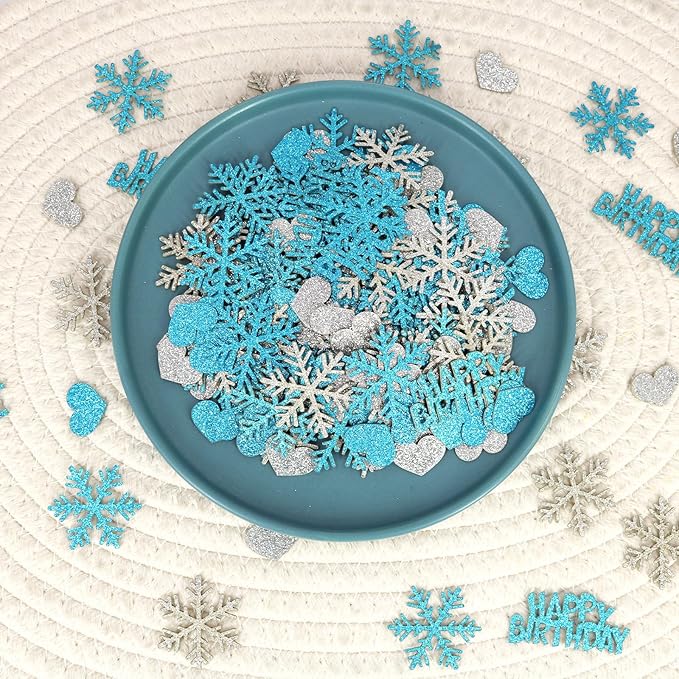 Blue Snowflake Birthday Confetti for Table – 200PC Glitter Heart Snowflakes Table Scatter for Winter Wonderland Birthday Party Decorations