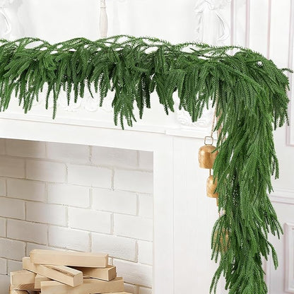 6FT Christmas Garland Artificial Norfolk Pine Garlands Real Touch Winter Green Greenery Garland Christmas Decoration Xmas Garland for Door Table Mantle Wall Indoor Outdoor Christmas Decor