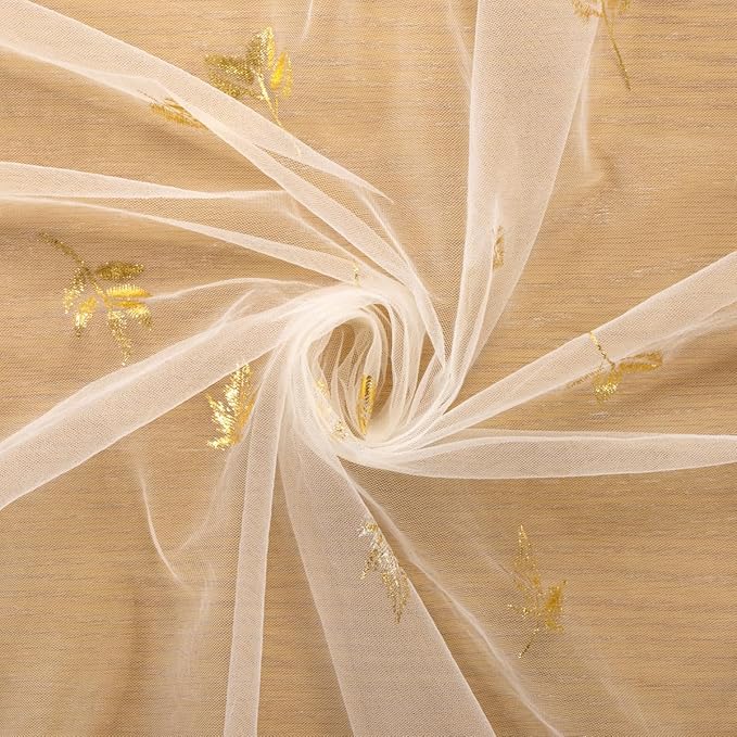 Maple Gold Table Runner for Thanksgiving - Sheer Gauze Cheesecloth 120 Inch with Glitter Harvest Table Decor for Family Feasts Dining Room Home Celebration - Beige
