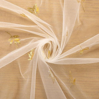 Maple Gold Table Runner for Thanksgiving - Sheer Gauze Cheesecloth 120 Inch with Glitter Harvest Table Decor for Family Feasts Dining Room Home Celebration - Beige