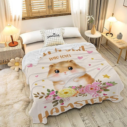Just A Girl Who Loves Hamsters Blanket Lightweight Cozy Flannel Fleece Throw Blanket Best Gift Home Decor for Bed Couch Outdoor Camping 60"x50" M for Teens