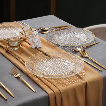 Rubtlamp 60Pcs Clear Gold Plastic Plates, Gold Glitter Disposable Plates, Hammered Plastic Plates Included 30 Dinner Plate And 30 Dessert Plate for Weddings Party Birthday