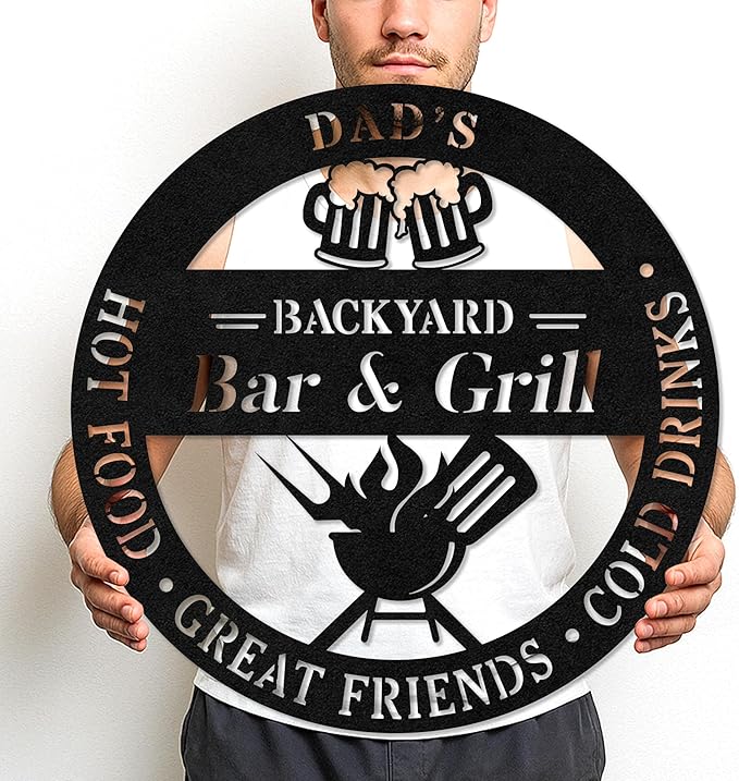 Custom Name BBQ Wall Sign, Rustic Metal Cut Grill Decor for Outdoor Kitchen, Personalized Backyard Barbecue Art