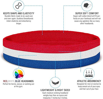Suddora Workout Headband for Men and Women, Moisture-Wicking Athletic Sweatband, Lightweight Cotton Terry Cloth Bands for Basketball, Tennis, Football, Gym, Running, Cosplay & Costumes