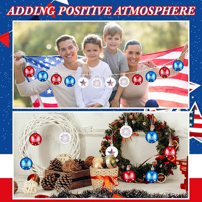 Aoriher 12 Pcs Christmas Ball Ornaments Patriotic Christmas Hanging Ornaments USA American Flag Ball Decor for Xmas Tree Party Holiday Decoration Outdoor Indoor