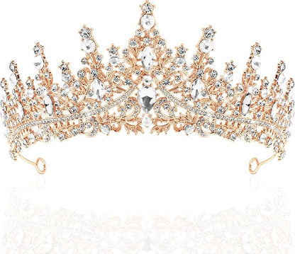 TAROSE Silver Tiaras for Women and Girls, Crystal Gold Crowns for Women, Hair Accessories for Bride/Halloween/Prom/Birthday