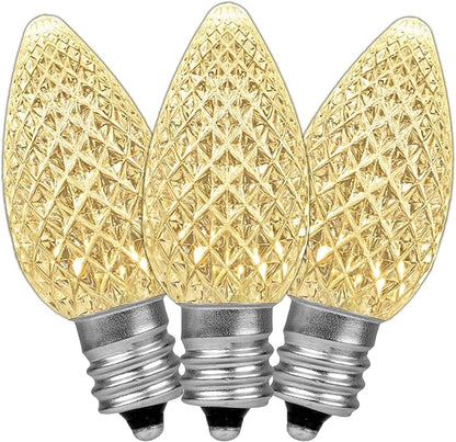 Novelty Lights 20CT Case (500 Bulbs) C7 LED Faceted Ultra Bright Dimmable Outdoor Christmas Light Replacement Bulbs, String Light (Warm White 2700K)