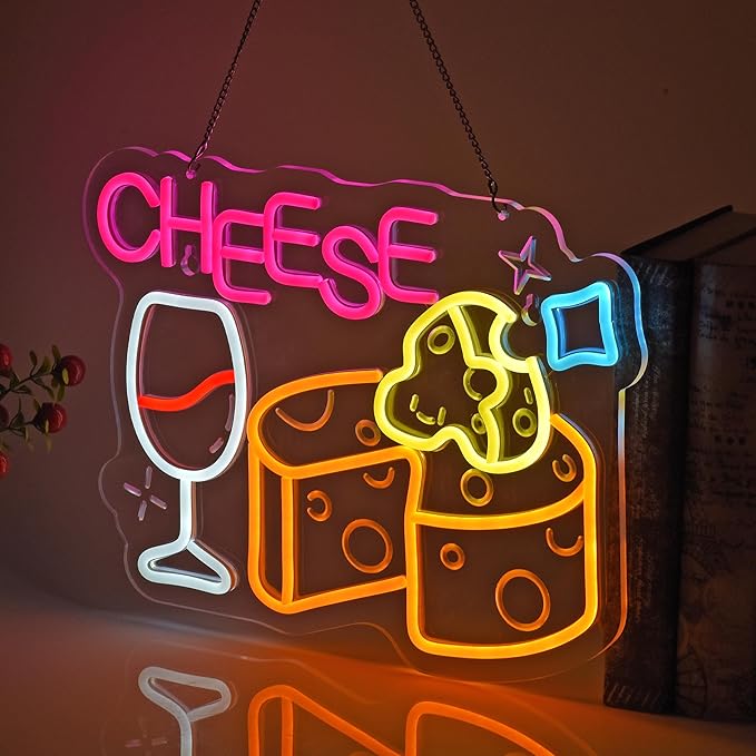 Cheese Neon Sign, Neon Lights Hanging Wall Art Decoration for Store Retail Shop Market Mall Grocery Bakeries Café Celebration Home Decor, USB Powered Ultra Bright Dimmable, 15.75×11.8inches