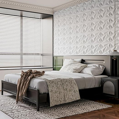 Art3dwallpanels 50 Pack 3D Wall Panel Diamond for Interior Wall Décor, PVC Flower Textured Wall Panels for Living Room Lobby Bedroom Hotel Office, White, 12''x12''
