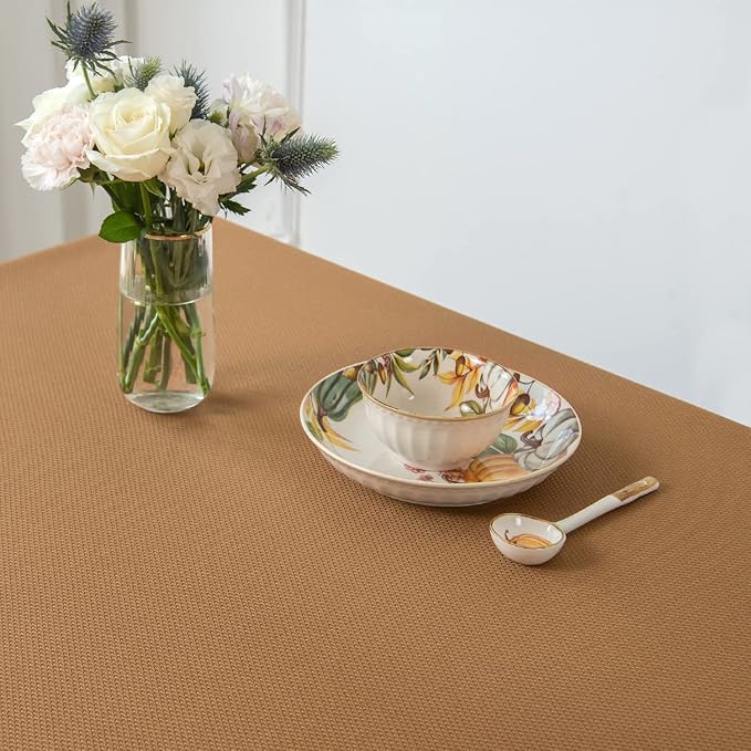 maxmill Textured Tablecloth Stain Resistant Waterproof and Wrinkle Resistant Washable Table Cloth for Dining Room Decoration Fall Harvest Thanksgiving Parties, Rectangle 60 x 120 Inch, Amber Bronze