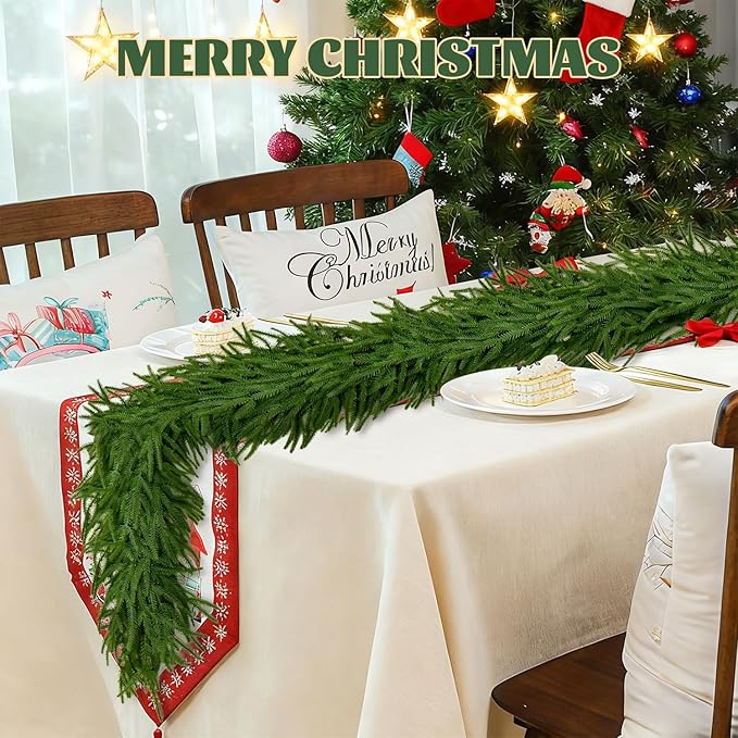 Norfolk Pine Garland, Real Touch Artificial Greenery Garland, Flexible and Fluffable Christmas Garland Decorations for Mantle, Table, Staircase, Fireplace, Wall