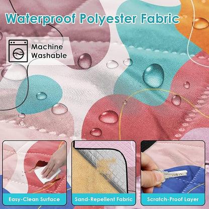 Waterproof Picnic Outdoor Blanket, 79" x 59" Sandproof Foldable Large Picnic Blanket for Beach, Camping, Park, Travel, Concert, Great Gift for Families and Couples (Pink Geometry)