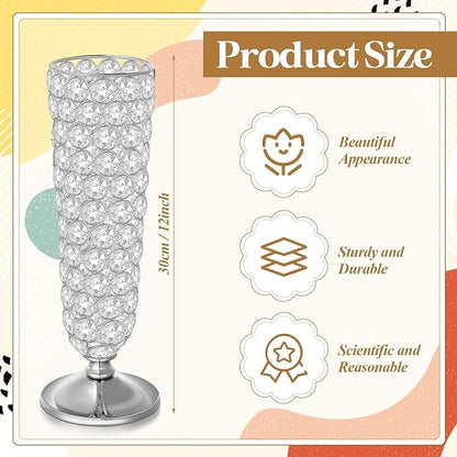 Rtteri 4 Pcs 12 Inch Tall Crystal Vase for Centerpieces Wedding Metal Crystal Trumpet Flower Vase Stand for Table Floor Wedding Party Favor Banquet Celebration, Classic Elegance(Silver)