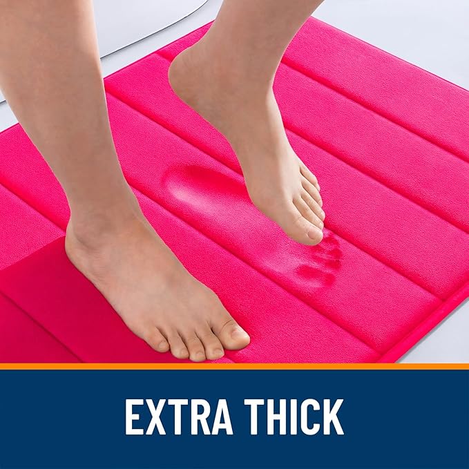 OLANLY Memory Foam Bath Mat 36x24, Super Soft Absorbent Bathroom Rugs, Quick Dry, Machine Washable Shower Floor Rugs, Bathmat Carpet, Bathroom Home Decor Accessories, Hot Pink
