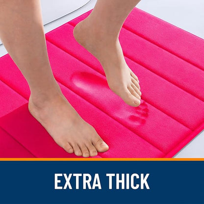OLANLY Memory Foam Long Bathroom Rugs Runner 59x20, Super Soft Absorbent Bath Mat, Quick Dry, Machine Washable Shower Floor Rugs, Bathmat Carpet, Bathroom Home Decor Accessories, Hot Pink