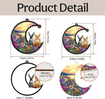 Personalized Bunny Suncatcher – Custom Rabbit Suncatcher with Name, Breed & Multiple Background Options, Pet Loss Sympathy Gift, Memorial Keepsake for Rabbit Lovers (Up to 3 Pets), Easter Decor