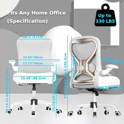 Office Desk Chair with Ergonomic Lumbar Support, Extra-Thick Seat Cushion, Flip-up Arms, Breathable Mesh Back, Computer Task Chair for Home Office