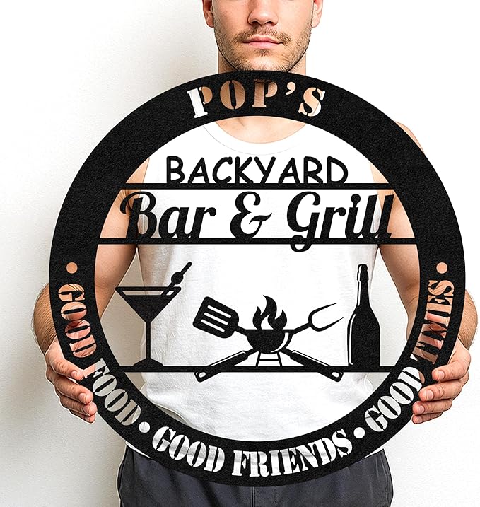 Custom Barbecue Metal Wall Sign, Personalized Grill Name Cut Decor for Porch, Garden, Rustic Outdoor Kitchen Gift