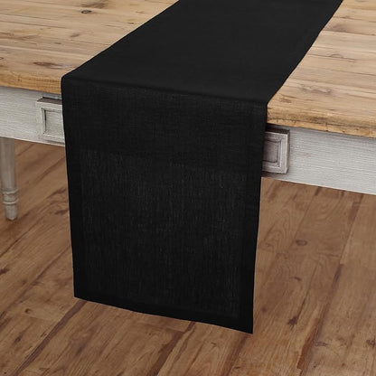 Solino Home Linen Black Table Runner 36 Inches - 100% Pure Linen Farmhouse Short Table Runner 14 x 36 Inch Ideal for Dresser and Coffee Tables - Fall, Autumn, Winter, Holiday - Fete