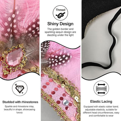 Women's Carnival Feather Headpieces Sequin Headdress for Wedding Masquerade Party Cosplay Feather Headbands