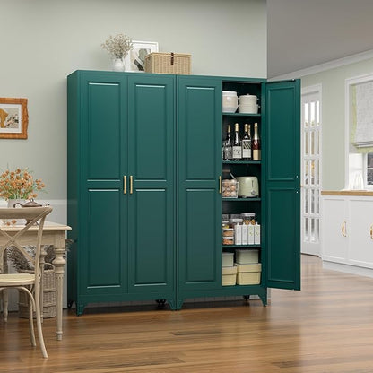 75" Tall Metal Storage Cabinet, Kitchen Pantry Storage Cabinets with Doors and 4 Shelves, Food Pantry Cabinet, Utility Kitchen Cupboard, Large Steel Cabinets for Dining, Living Room, Green