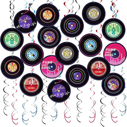 Rock and Roll Record Party Hanging Swirls, 48 Pcs, Music Theme Disco Party Decorations, Vinyl Record Design for 90s Or 50s Style Rock Music Dj Party Supplies, Black and Multicolor