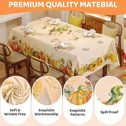 Fall Tablecloth Rectangle 60x120 Inch, Autumn Thanksgiving Harvest Orange Pumpkin Table Cloth Washable Spillproof Table Cover for Halloween Party, Picnic & Dinner Decor