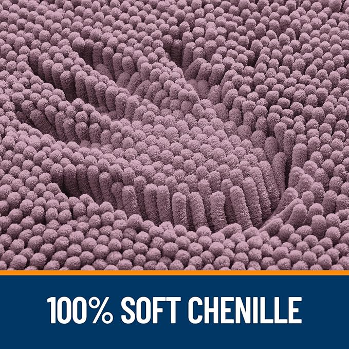 OLANLY Toilet Rugs U-Shaped 24x20, Extra Soft Absorbent Chenille Contour Bathroom Rugs for Toilet, Dry Quickly, Machine Washable, Non-Slip Bath Mat, Deep Plum