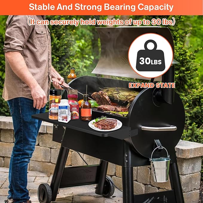 QuliMetal BAC363 Grill Folding Shelf for Traeger Pro 34 Series, Texas Elite 34, Century 885 and Eastwood 34 Series Pellet Grills, Ideal for Food Prep and Storage, 37" x 12"