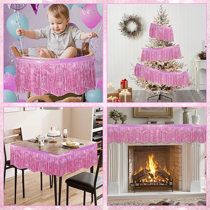 LOLStar 6 Pack Pink Foil Fringe Garland Birthday Party Decorations, 59Ft Metallic Tinsel Streamers Banner, Glitter Photo Booth Prop Table Skirt for Wedding Parade Float Gender Reveal Party Decor
