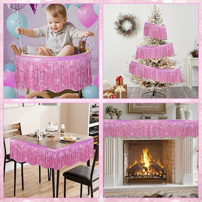 LOLStar 6 Pack Pink Foil Fringe Garland Birthday Party Decorations, 59Ft Metallic Tinsel Streamers Banner, Glitter Photo Booth Prop Table Skirt for Wedding Parade Float Gender Reveal Party Decor