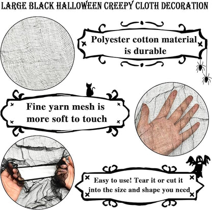 ZeeDix Halloween Black Creepy Cloth 85 x 315in Giant Home Deco Spooky Scary Gauze Cloth for Halloween Party Supplies Haunted Houses Outdoor Yard Wall Doorways Decoration
