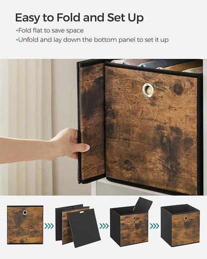 SONGMICS Storage Cubes, Set of 6 Storage Bins with Handles, Foldable Oxford Fabric and Non-Woven Fabric Storage Boxes, 10.2x10.2x11 Inches, Fit Cube Storage Unit, Rustic Brown URFB126B01