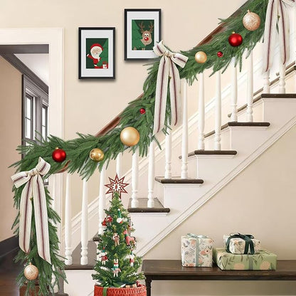 9FT Christmas Norfolk Pine Garland, Artificial Pine Needles Winter Garlands Faux Greenery Fake Garland for Holiday Fireplace,Table, Window, Stairs, Mante, Indoor Outdoor Decor (1 Pack, 9 FT)