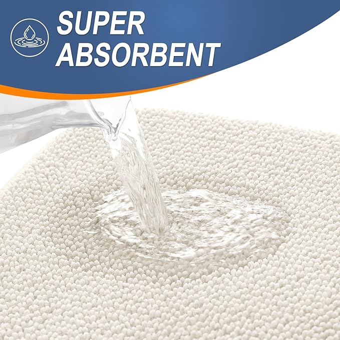 OLANLY Thick Memory Foam Bath Mat Rug 34x21, Extra Soft Absorbent Bathroom Rug, Quick Dry Bath Mats, Non-Slip, Machine Washable Carpet for Bathroom, Tub and Shower, Home Decor Accessories, Ivory