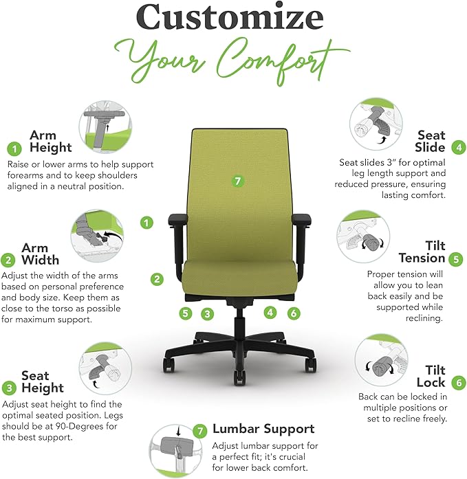 HON Ignition 2.0 Mid Back Task Chair, Spectrum Mesh, Advanced Synchro-Tilt Control, Office Chair with Lumbar Support, Height and Width Adjustable Arms, Black Frame, Pear