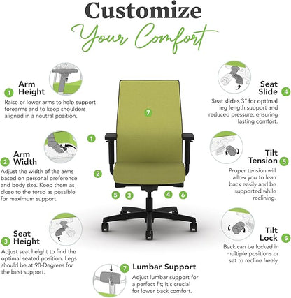 HON Ignition 2.0 Mid Back Task Chair, Spectrum Mesh, Advanced Synchro-Tilt Control, Office Chair with Lumbar Support, Height and Width Adjustable Arms, Black Frame, Pear
