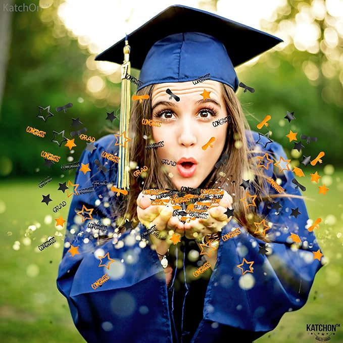 KatchOn, Congrats Grad Graduation Confetti 2025 - Pack of 1000 | Orange and Black Class of 2025 Decorations | Grad Confetti for Orange and Black Graduation Decorations 2025