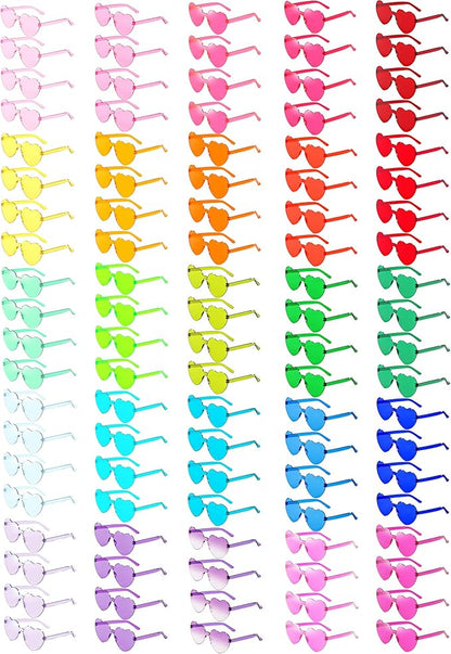 100 Pairs Heart Shaped Sunglasses for Women, Colorful Rimless Fun Heart Sunglasses Bulk Party Favors