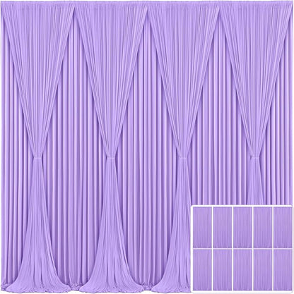 10 Panels Lavender Backdrop Curtain for Parties Wedding Wrinkle Free Light Purple Photo Curtains Backdrop Drapes Fabric Decoration for Baby Shower Photoshoot 50ft(W) x 10ft(H)
