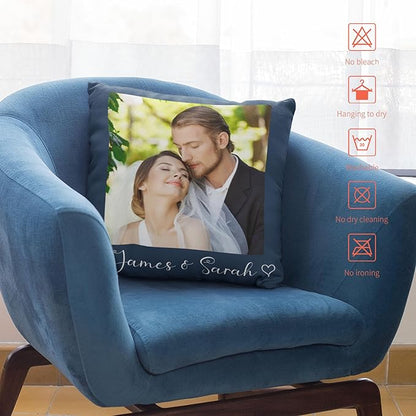 Easycosy Custom Pillow with Picture & Text, Two-Sides Velvet Customized Photo Pillowcase, 20"x20" Personalized Pillow Cover with Photo, Valentine Custom Love Keepsake Gifts (Optional Pillow Insert)