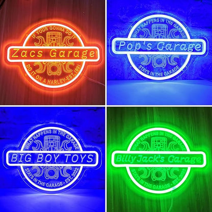 Custom Name Garage LED Neon Sign for Men Dad, Personalized Garage 3D Art Sign, Customizable Workshop Man Cave Acrylic Neon Light for Gift, Garage Light Up Sign for Wall Decor