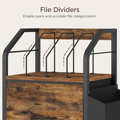 Small File Cabinet, Rolling Filing Cabinet for Under Desk with Divider, Single Non-Woven Fabric Drawer File Organizer for A4/Letter Size Documents, Under Desk Storage, Rustic Brown FCHR3001