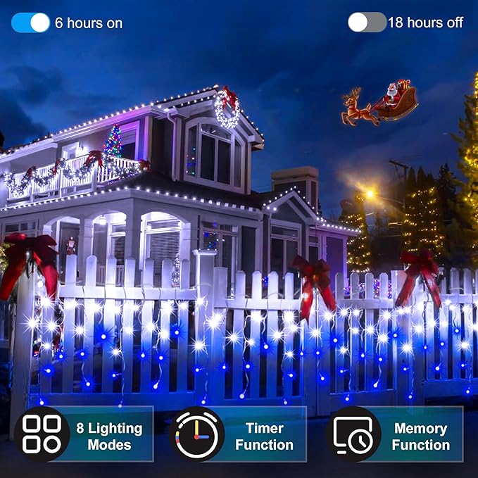 670 LED 66FT Christmas Lights with 148 Drops, 12 Modes Dimmable CoolWhite & Blue Outdoor Hanging Lights with Timer Memory, Waterproof Curtain Lights for Bedroom Yard Indoor Window Roof Fence Wedding