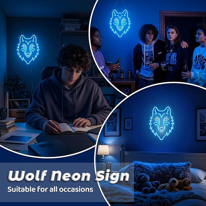 Wolf Neon Sign, Dimmable LED Wolf Light Animal Wall Decor, Christmas Gift Birthday Gifts for Boys Men, Bedroom Living Room Man Cave Home Decoration With USB Powered
